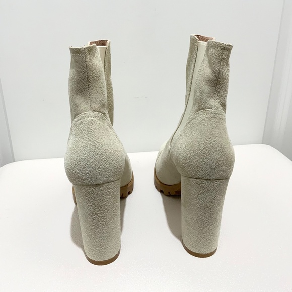 Stuart Weitzman Beige Leather Goring Lug Sole Wenda Almond Toe Block Heel Bootie - Picture 8 of 12